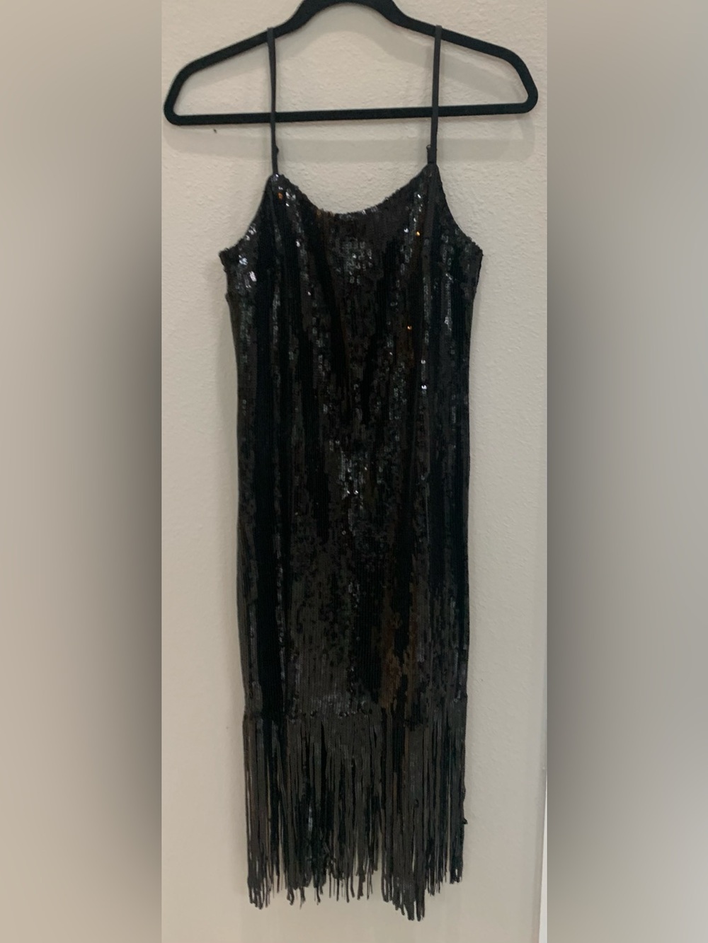 Donna Morgan Black Sequin Fringe Slip Dress
